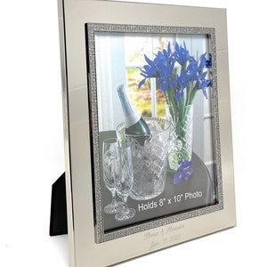 Personalized 8x10 photo frame Nickel Plated Silver Picture frame with Rhinestone border image 1