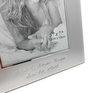 Personalized 5x7 photo frame with wide boarder Engraved picture frame with 2 lines Custom text engraving Bottom Vertical