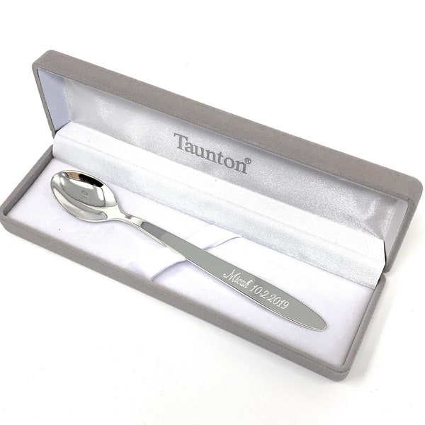 Personalized Silver Spoon - Baby first spoon for christening communion baptism and birthday comes engraved