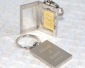 Personalized keychain with photo frame, custom engraved with name