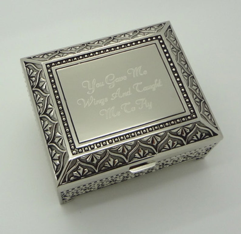Personalized 4 Inch Antique Jewelry box Metal Surface Engraved with text image 7