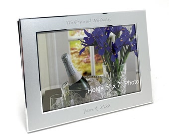 Personalized 5x7 picture frame  -  Engraved silver photo frame brushed metal with shinny edge