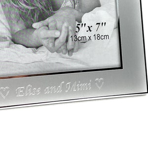 Personalized 5x7 picture frame  -  Engraved silver photo frame brushed metal with shinny edge