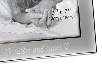 Personalized 5x7 picture frame  -  Engraved silver photo frame brushed metal with shinny edge