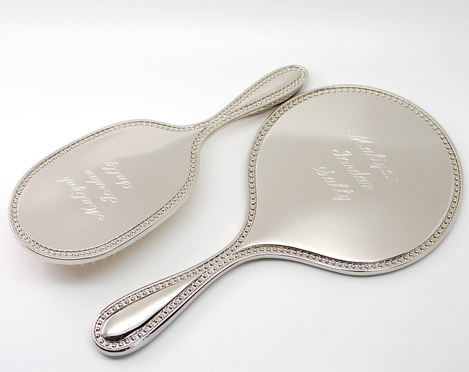 Personalized Mirror Hair Brush and Mirror Comb Set Engraved Gift for