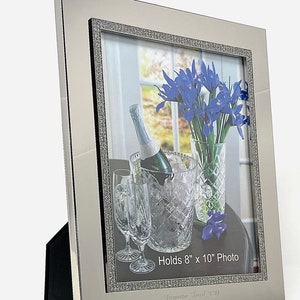 Personalized 8x10 photo frame Nickel Plated Silver Picture frame with Rhinestone border image 9