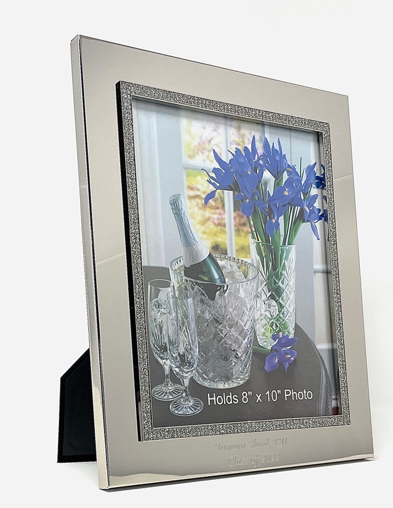 Personalized 8x10 photo frame Nickel Plated Silver Picture frame with Rhinestone border image 9