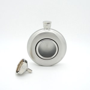 Personalized flask with front engraving - Custom Engraved Round flask - Brushed Metal Finish - Groomsmen flask