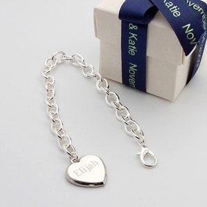 Personalized bracelet with free engraving - Custom engraved heart charm bracelet
