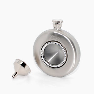 Personalized Liquor flask rhinestone studded with funnel - Bridesmaid gift - Brushed silver finish flask for women