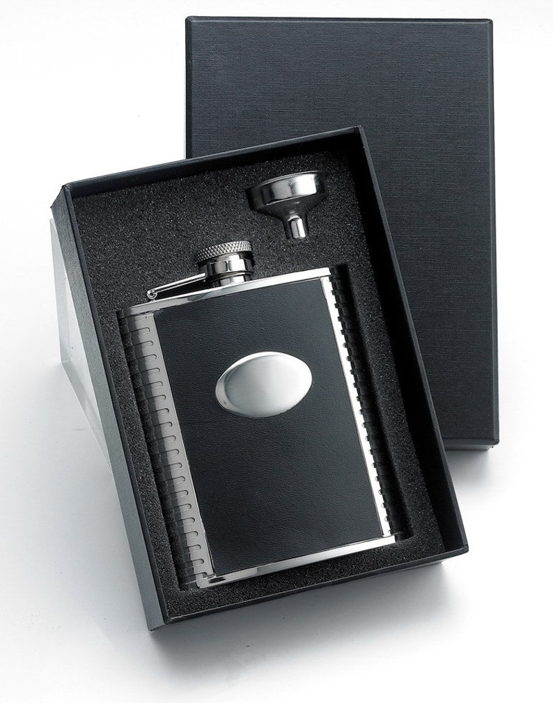 Personalized Black Leather Flask Gift Set Groomsmen Gift Etsy