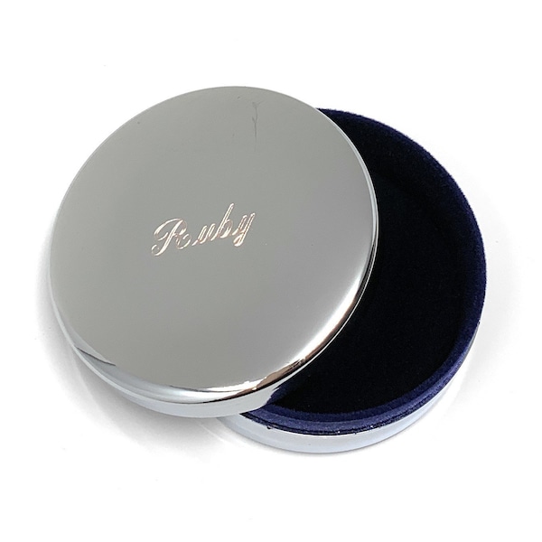 Personalized round jewelry box for Bridesmaid, Engraved Jewelry Box with Name or Monogram, Shinny surface gret for engraving