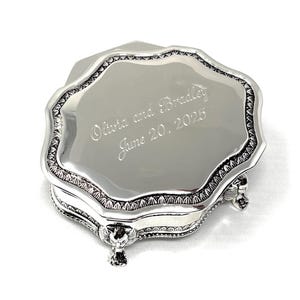Personalized Silver Plated victorian style 3" jewelry box - Engraved antique jewelry box  -  Vintage jewelry box Flower girl gift