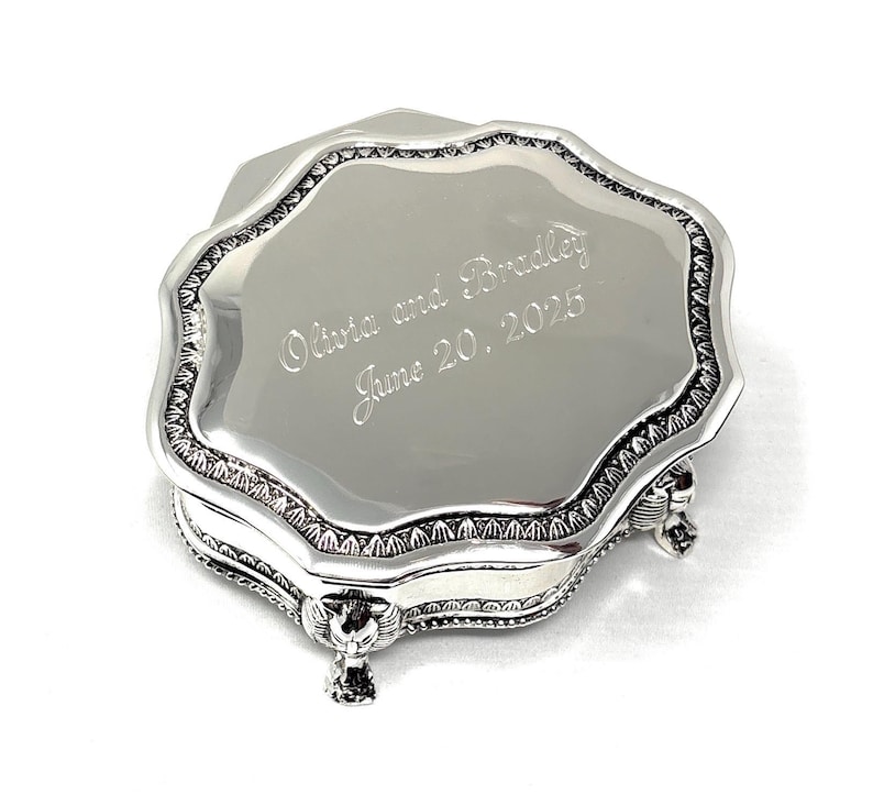 Personalized Silver Plated victorian style 3 jewelry box - Engraved antique jewelry box - Vintage jewelry box Flower girl gift
