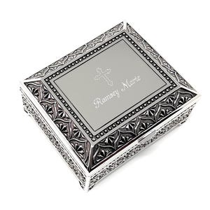 Personalized 4 Inch Antique Jewelry box - Metal Surface Engraved with text image 8