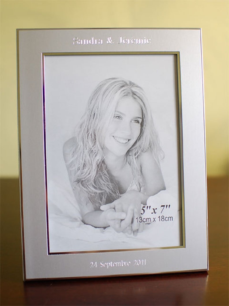 Personalized 5x7 picture frame Engraved photo frame Silver picture frame with engraving image 3