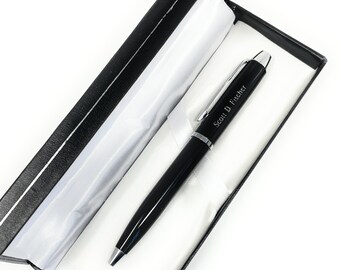 Personalized Pen Black Metal Ballpoint, Custom engraved with name
