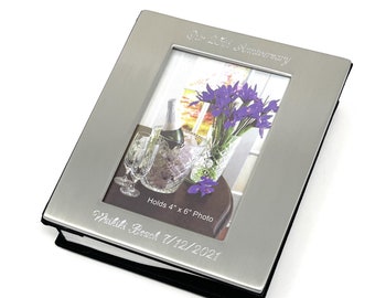 Personalized photo Album - 4x6 Brushed Metal picture frame Engraved with text