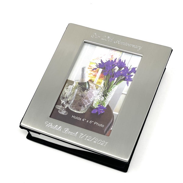 Personalized photo Album - 4x6 Brushed Metal picture frame Engraved with text