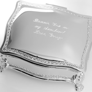 Personalized victorian jewelry box - Engraved jewelry box  - 6" Large Silver jewelry box Flower girl gift
