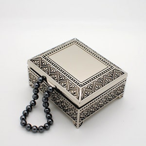 Personalized 4 Inch Antique Jewelry box Metal Surface Engraved with text image 3