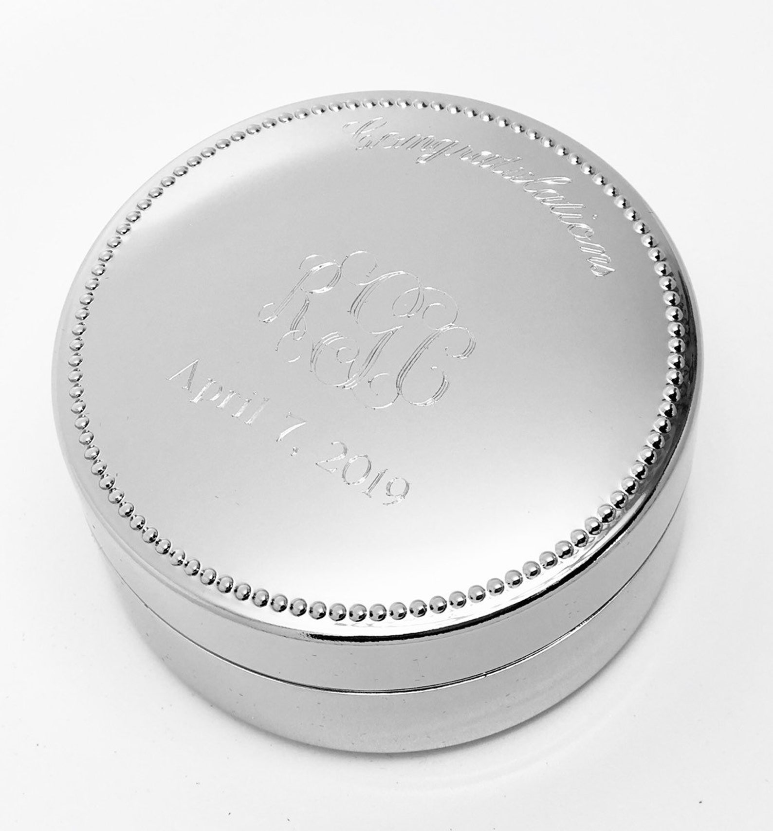 Personalized Round Jewelry Box Engraved With Monogram Logo Etsy