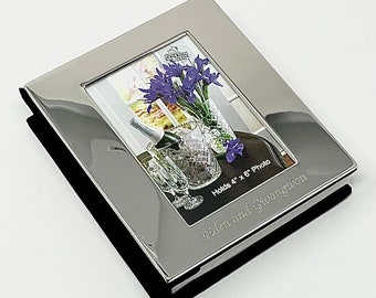 Personalized photo album - Engraved Shinny Silver Picture album 4x6 photo frame - wedding photos