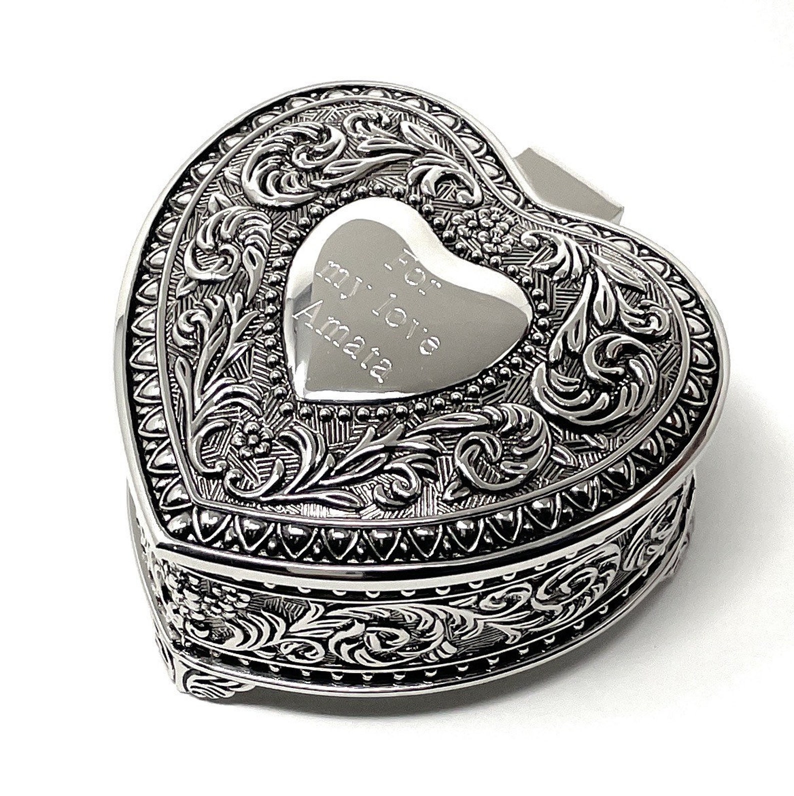 Personalized Jewelry Box Antique Design Heart Shaped - Etsy
