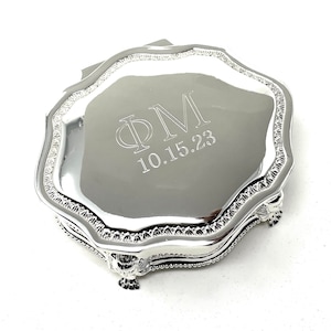 Personalized Greek Letters Sorority Graduation Silver Plated 3" jewelry box - Engraved Monogram with 3 letters and text