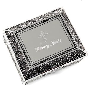 Personalized 4 Inch Antique Jewelry box - Metal Surface Engraved with text image 2