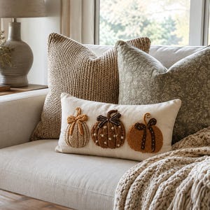 Textured Pumpkin Lumbar Pillow Cover | Neutral Autumn Decor (12x20)