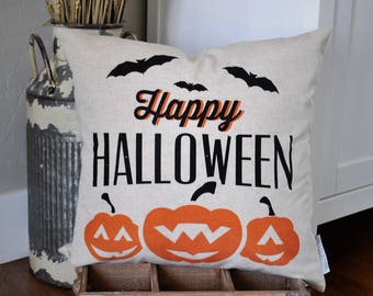 Halloween Pillow Cover, Happy Halloween Pillow Cover, Halloween Decor, Pumpkin Pillow, Fall pillow