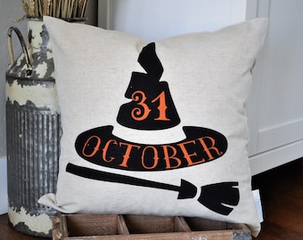 Halloween Pillow Cover, October 31 Pillow Cover, Halloween Decor, Witch Hat, Fall pillow