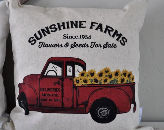 SALE, Sunflower Pillow Cover, truck Pillow Cover, Fall pillow cover, 18x18