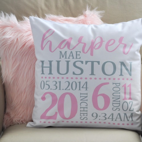 Personalized Birth Pillow Cover Birth Announcement Pillow Etsy