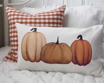 SALE-, Fall Pillow Cover, Pumpkin Patch, Fall Decor, Front porch pillow, 12x20, watercolor pumpkin, pumpkin pillow, fall pillow