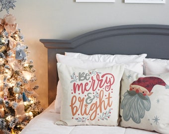 Christmas pillow cover, Retro Christmas Pillows,  Christmas pillows, Pink Christmas