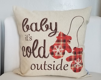 SALE, Christmas pillow cover, Baby its cold outside, Christmas decor, plaid Christmas pillow