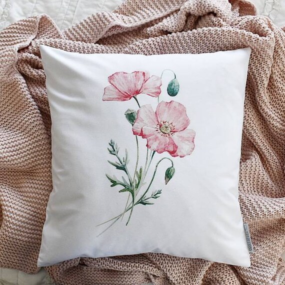 Watercolor flower Pillow Cover,  Spring pillow cover, 18x18, Farmhouse pillow cover, botanical