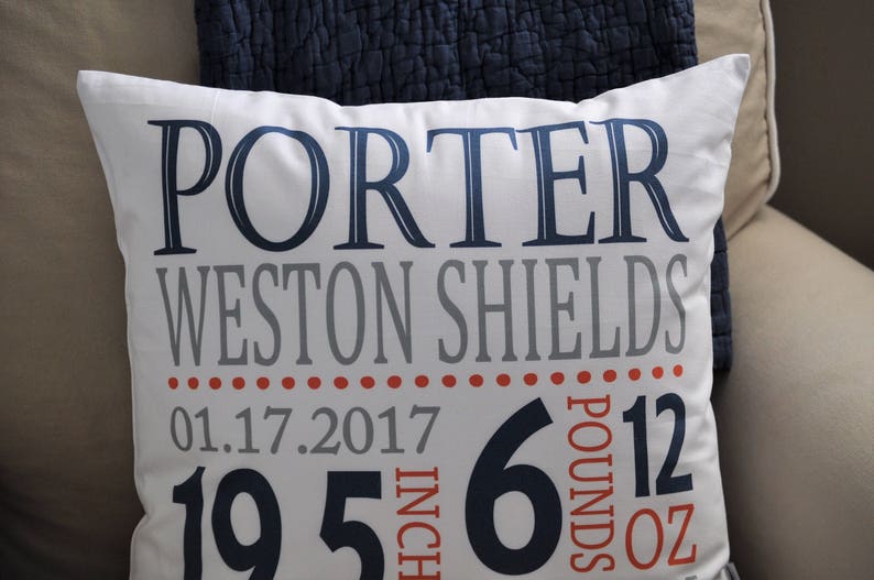 baby boy birth pillow birth Announcement pillow cover birth stats pillow Personalized birth pillow cover blue and orange