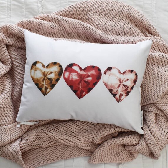 SALE, Valentines Pillow Cover, Valentines Decoration, 12x20 Pillow Cover, diamond hearts