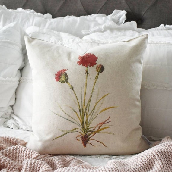 Botanical pillow, Watercolor flower Pillow Cover,  Spring pillow cover, 18x18, Farmhouse pillow cover, botanical flowers