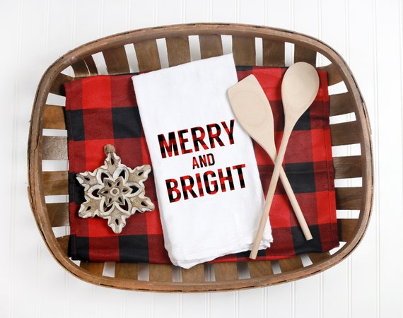 Kitchen towel,tea towel, Christmas kitchen towels, Christmas Decor, Neighbor Christmas Gift,  Decor, merry and bright, buffalo plaid