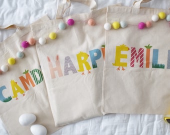 Personalized Easter Tote Bag: Cotton Canvas Egg Hunt Bag