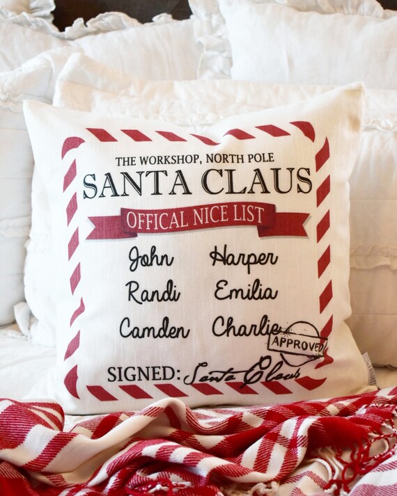 Christmas pillow cover, Christmas decor, Santa's Nice List, Merry Christmas pillow, Personalized Pillow