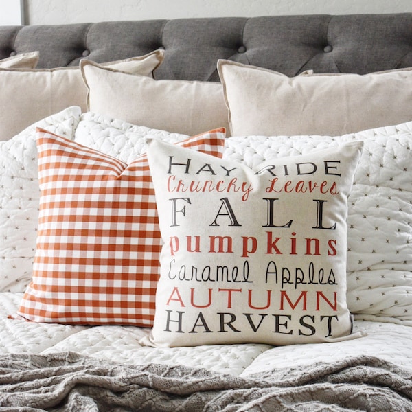 Farmhouse Fall Words Pillow Cover: Rustic Autumn Thanksgiving Decor