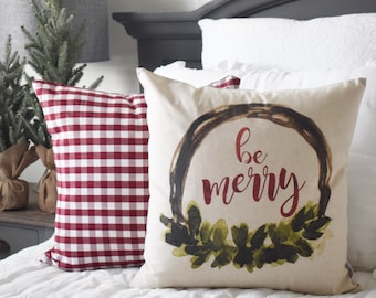 Christmas pillow cover, Merry Christmas Pillow, Christmas decor, Vintage Christmas, Be Merry, Noel, Peace on Earth,Christmas pillow