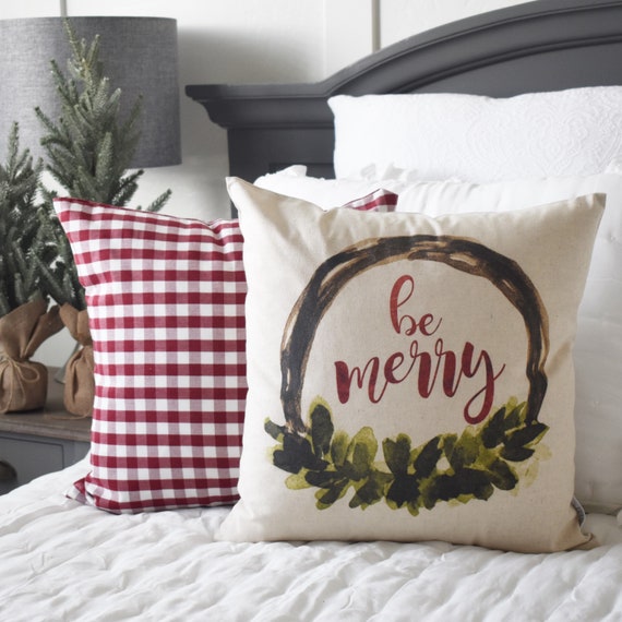 Christmas pillow cover, Merry Christmas Pillow, Christmas decor, Vintage Christmas, Be Merry, Noel, Peace on Earth,Christmas pillow