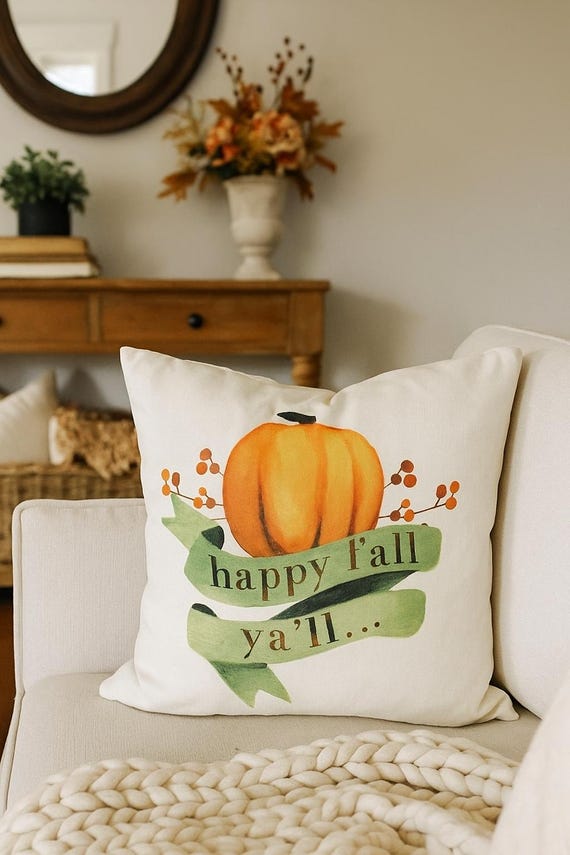 Fall Pillow Cover, happy fall ya'll, Fall Decor, Fall pillow, pumpkin pillow