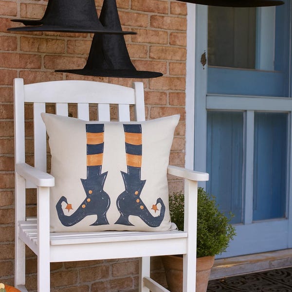 Witch Legs Halloween Pillow Cover: Spooky Farmhouse Decor, 18x18